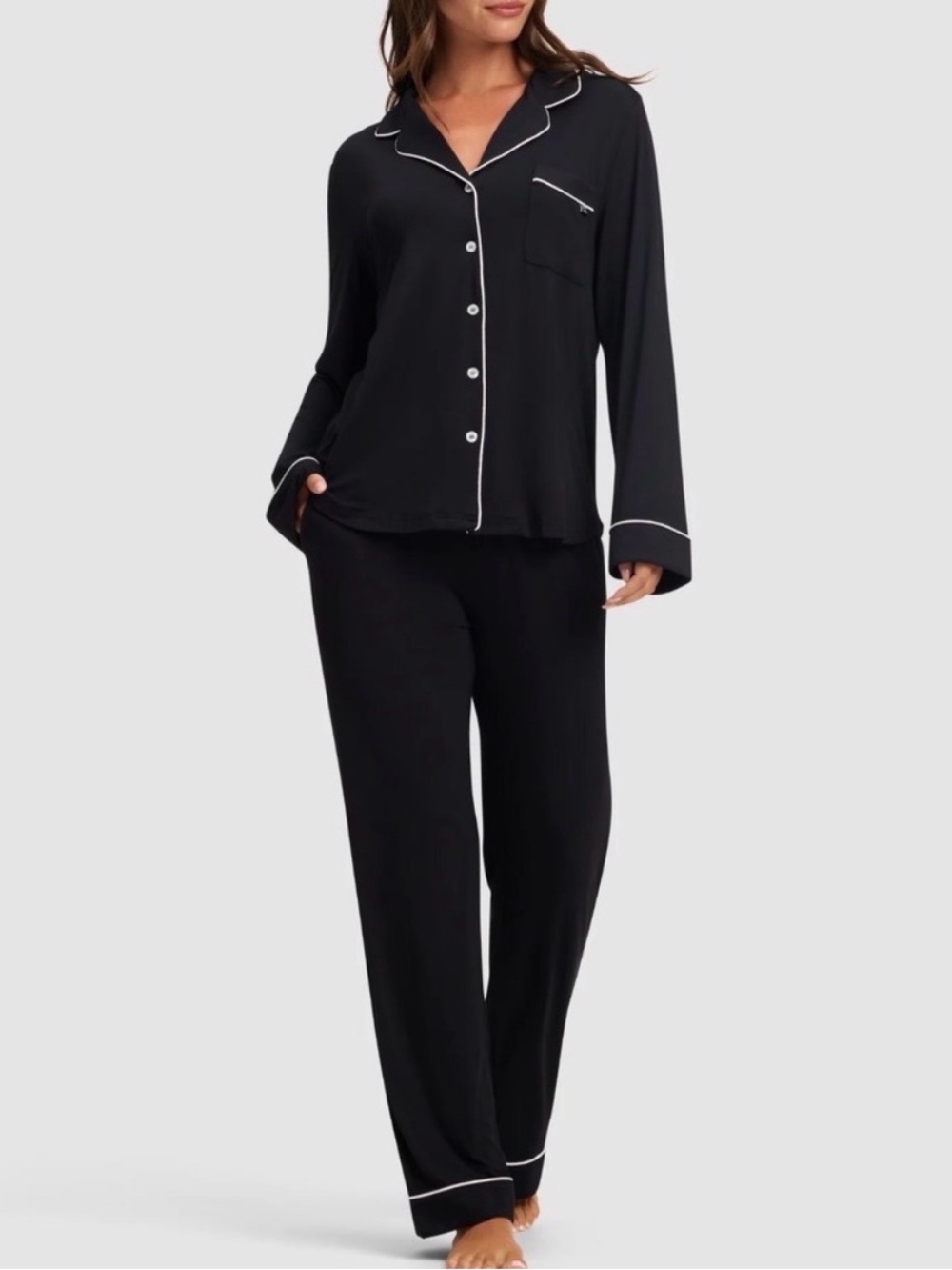 Cozy Earth Women's Bamboo Stretch-Knit Long Sleeve Pajama Set Black Large